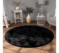 Paco Home Tapis Salon Chambre Adulte Poil Long Shaggy Lavable en Machine Moelleux Pelucheux Noir, Dimension:160 cm Rond