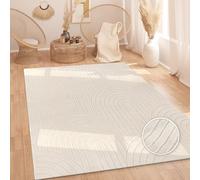 Paco Home Tapis Salon Chambre Adulte Poil Long Shaggy Motif Scandinave Motif Boho Arc-en-Ciel Lavable Beige Crème, Dimension:200x280 cm