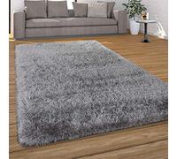 Paco Home Tapis Salon Chambre Adulte Poil Long Shaggy Uni Pelucheux Moderne, Dimension:200 cm Rond, Couleur:Gris