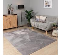 Paco Home Tapis Salon Chambre Adulte Poils Ras Lavable en Machine Uni Moelleux, Dimension:200 cm Rond, Couleur:Gris