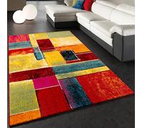 Paco Home Tapis Salon Chambre Adulte Poils Ras Moderne Vintage Motif Abstrait Multicolore, Dimension:80x150 cm, Couleur:Multicolore
