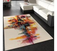 Paco Home Tapis Salon Chambre Adulte Poils Ras Moderne Vintage Motif Abstrait Multicolore, Dimension:80x150 cm, Couleur:Jaune-Blanc