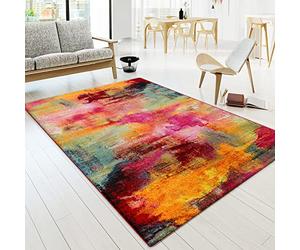 Paco Home Tapis Salon Chambre Adulte Poils Ras Moderne Vintage Motif Abstrait Multicolore, Dimension:120x170 cm, Couleur:Multicolore 5