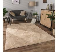 Paco Home Tapis Salon Chambre Adulte Poils Ras Motif Boho Motif Scandinave 3D Moderne, Dimension:160x220 cm, Couleur:Beige 2