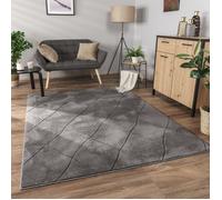 Paco Home Tapis Salon Chambre Adulte Poils Ras Scandinave Motif Losange Uni 3D Moelleux Antracite Gris foncé 200x280 cm