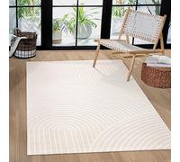 Paco Home Tapis Salon Chambre Moderne Scandinave Court Motif Boho Arc-en-Ciel Japonais Géométrique Effet 3D Crème, Dimension:80x150 cm, Couleur:Crème 6