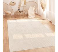 Paco Home Tapis Salon Chambre Poils-Hauts Scandinave Boho Style Géométrique Abstrait Uni Lavable Moelleux 3D Crème, Dimension:200x280 cm