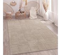 Paco Home Tapis Salon Chambre Poils-Hauts Scandinave Boho Style Géométrique Abstrait Uni Moelleux 3D - 200x280 cm Beige