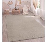 Paco Home Tapis Salon Chambre Poils-Hauts Scandinave Boho Style Géométrique Abstrait Uni Moelleux 3D - 120x160 cm Beige