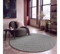 Paco Home Tapis Salon Chambre Poils-Hauts Scandinave Boho Style Géométrique Abstrait Uni Moelleux 3D - 160 cm Rond Gris