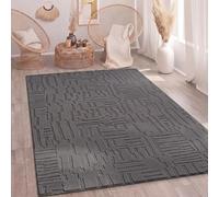 Paco Home Tapis Salon Chambre Poils-Hauts Scandinave Boho Style Géométrique Abstrait Uni Moelleux 3D Anthracite, Dimension:120x160 cm