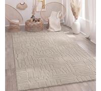 Paco Home Tapis Salon Chambre Poils-Hauts Scandinave Boho Style Géométrique Abstrait Uni Moelleux 3D Beige, Dimension:200x280 cm
