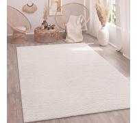 Paco Home Tapis Salon Chambre Poils-Hauts Scandinave Boho Style Géométrique Abstrait Uni Moelleux 3D - 200x280 cm Crème