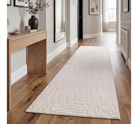 Paco Home Tapis Salon Chambre Poils-Hauts Scandinave Boho Style Géométrique Abstrait Uni Moelleux 3D Lavable Crème, Dimension:80x150 cm