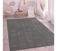Paco Home Tapis Salon Chambre Poils-Hauts Scandinave Boho Style Géométrique Abstrait Uni Moelleux 3D - 160x220 cm Anthracite