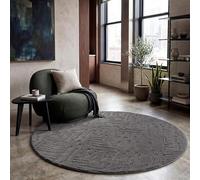 Paco Home Tapis Salon Chambre Poils-Hauts Scandinave Boho Style Géométrique Abstrait Uni Moelleux 3D Anthracite, Dimension:160 cm Rond