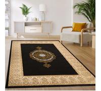 Paco Home Tapis Salon Chambre Vintage Oriental Abstrait Motif Moderne Noir Or, Dimension:80x150 cm