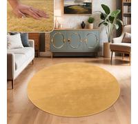 Paco Home Tapis Salon Fausses Fourrures Doux Lavable Moderne Élégant Facile À Entretenir Effet Fourrure Uni Brillant Douillet À Poils Courts, Dimension:100 cm Rond, Couleur:Jaune