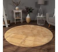 Paco Home Tapis Salon Fausses Fourrures Doux Lavable Moderne Élégant Facile À Entretenir Effet Fourrure Uni Brillant Douillet À Poils Courts, Dimension:120 cm Rond, Couleur:Jaune