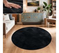 Paco Home Tapis Salon Fausses Fourrures Doux Lavable Moderne Élégant Facile À Entretenir Effet Fourrure Uni Brillant Douillet À Poils Courts, Dimension:200 cm Rond, Couleur:Noir