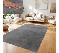 Paco Home Tapis Salon Fausses Fourrures Doux Lavable Moderne Élégant Facile À Entretenir Effet Fourrure Uni Brillant Douillet À Poils Longs, Dimension:140x200 cm, Couleur:Anthracite