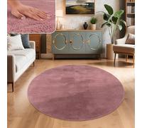 Paco Home Tapis Salon Fausses Fourrures Doux Lavable Moderne Élégant Facile À Entretenir Effet Fourrure Uni Brillant Douillet À Poils Courts, Dimension:80 cm Rond, Couleur:Violet Rose