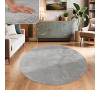 Paco Home Tapis Salon Fausses Fourrures Doux Lavable Moderne Élégant Facile À Entretenir Effet Fourrure Uni Brillant Douillet À Poils Courts, Dimension:120 cm Rond, Couleur:Gris