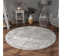 Paco Home Tapis Salon Fausses Fourrures Doux Lavable Moderne Élégant Facile À Entretenir Effet Fourrure Uni Brillant Douillet À Poils Courts, Dimension:160 cm Rond, Couleur:Gris