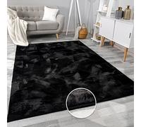 Paco Home Tapis Salon Fausses Fourrures Doux Lavable Moderne Élégant Facile À Entretenir Effet Fourrure Uni Brillant Douillet À Poils Courts, Dimension:240x340 cm, Couleur:Noir
