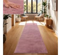 Paco Home Tapis Salon Fausses Fourrures Doux Lavable Moderne Élégant Facile À Entretenir Effet Fourrure Uni Brillant Douillet À Poils Longs, Dimension:80x300 cm, Couleur:Violet Rose