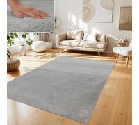 Paco Home Tapis Salon Fausses Fourrures Doux Lavable Moderne Élégant Facile À Entretenir Effet Fourrure Uni Brillant Douillet À Poils Longs, Dimension:140x200 cm, Couleur:Gris