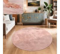 Paco Home Tapis Salon Fausses Fourrures Doux Lavable Moderne Élégant Facile À Entretenir Effet Fourrure Uni Brillant Douillet À Poils Courts, Dimension:100 cm Rond, Couleur:Pink