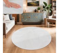 Paco Home Tapis Salon Fausses Fourrures Doux Lavable Moderne Élégant Facile À Entretenir Effet Fourrure Uni Brillant Douillet À Poils Courts, Dimension:160 cm Rond, Couleur:Blanc
