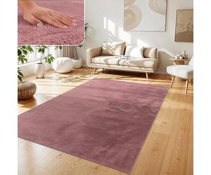 Paco Home Tapis Salon Fausses Fourrures Doux Lavable Moderne Élégant Facile À Entretenir Effet Fourrure Uni Brillant Douillet À Poils Longs, Dimension:140x200 cm, Couleur:Violet Rose