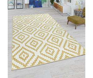 Paco Home Tapis Salon Losanges Pastel Ethnique Bohème, Dimension:200x280 cm, Couleur:Jaune-Blanc