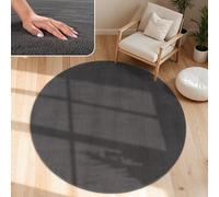 Paco Home Tapis Salon Moelleux Ultra Doux à Poils Courts - Antidérapant, Lavable, Confort Idéal pour Salon et Chambre, Dimension:160 cm Rond, Couleur:Anthracite
