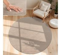 Paco Home Tapis Salon Moelleux Ultra Doux à Poils Courts - Antidérapant, Lavable, Confort Idéal pour Salon et Chambre, Dimension:80 cm Rond, Couleur:Taupe