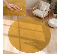 Paco Home Tapis Salon Moelleux Ultra Doux à Poils Courts - Antidérapant, Lavable, Confort Idéal pour Salon et Chambre, Dimension:120 cm Rond, Couleur:Jaune