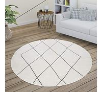 Paco Home Tapis Salon Scandinave Motif Diamant Moderne Blanc Différents Designs Tailles, Dimension:160 cm Rond, Couleur:Blanc 2