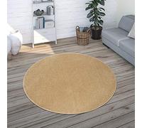 Paco Home Tapis Salon Uni Sobre Et Moderne Poils Ras, Diff. Tailles/Coloris, Dimension:160 cm Rond, Couleur:Or