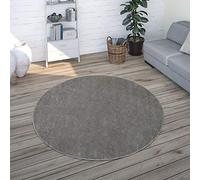 Paco Home Tapis Salon Uni Sobre Et Moderne Poils Ras, Diff. Tailles/Coloris, Dimension:160 cm Rond, Couleur:Anthracite