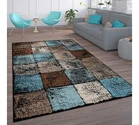Paco Home Tapis Salon Vintage Poils Ras Marocain Diamant Turquoise Brun, Dimension:60x100 cm, Couleur:Marron