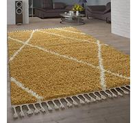 Paco Home Tapis Shaggy Salle de séjour Haute Pile de Diamants Motif skandi Design vers. Couleurs et Tailles, Dimension:140x200 cm, Couleur:Jaune