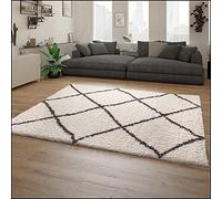 Paco Home Tapis Shaggy Tapis De Salon Poil Long Motif Scandinave Blanc Cassé Gris, Dimension:120x160 cm