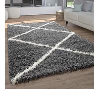Paco Home Tapis Shaggy Tapis De Salon Poil Long Poils Longs Motif Diamant Scandinave, Dimension:120x170 cm, Couleur:Anthracite