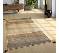 Paco Home TTapis Salon Nature Franges Tissé Main 100% Coton, Dimension:120x170 cm, Couleur:Beige