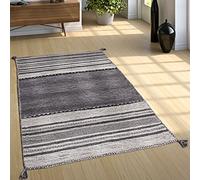 Paco Home TTapis Salon Nature Franges Tissé Main 100% Coton, Dimension:160x220 cm, Couleur:Gris
