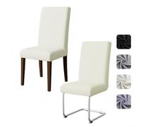 Pacok Lot de 2 housses de chaise de salle à manger extensibles, amovibles et lavables pour hôtel, cuisine, banquet, cérémonie (beige)