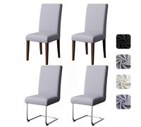 Pacok Lot de 4 housses de chaise de salle à manger extensibles, amovibles et lavables pour hôtel, cuisine, banquet, cérémonie (gris clair)