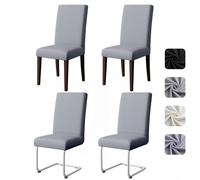 Pacok Lot de 4 housses de chaise de salle à manger extensibles, amovibles et lavables pour hôtel, cuisine, banquet, cérémonie (gris)